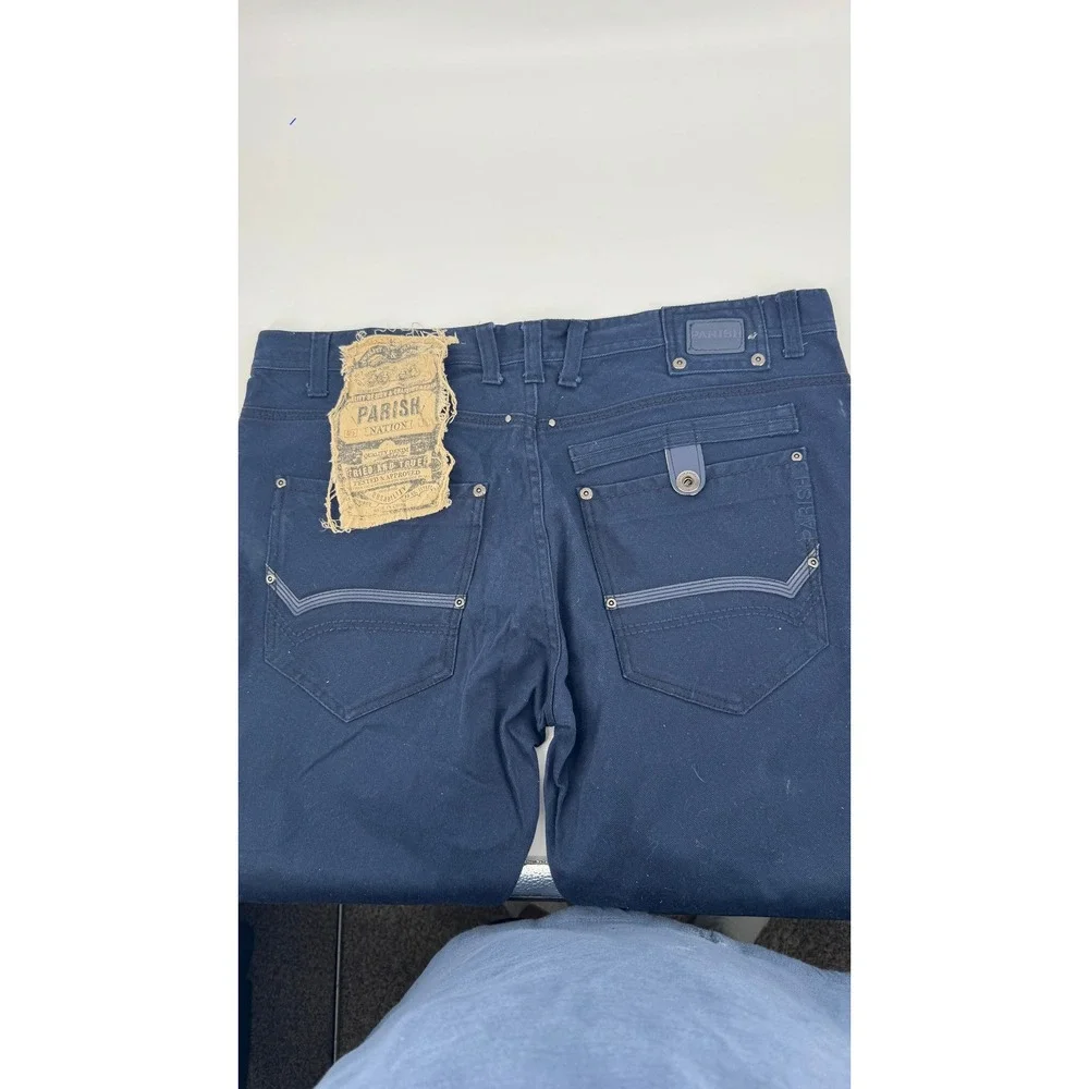Parish Nation Jeans Mens 42 Navy Blue Distressed Patch Streetwear Denim Pants